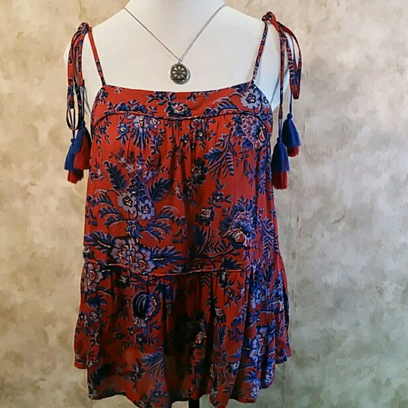 LOFT Tops - Loft strappy summer top blue & rust orange color